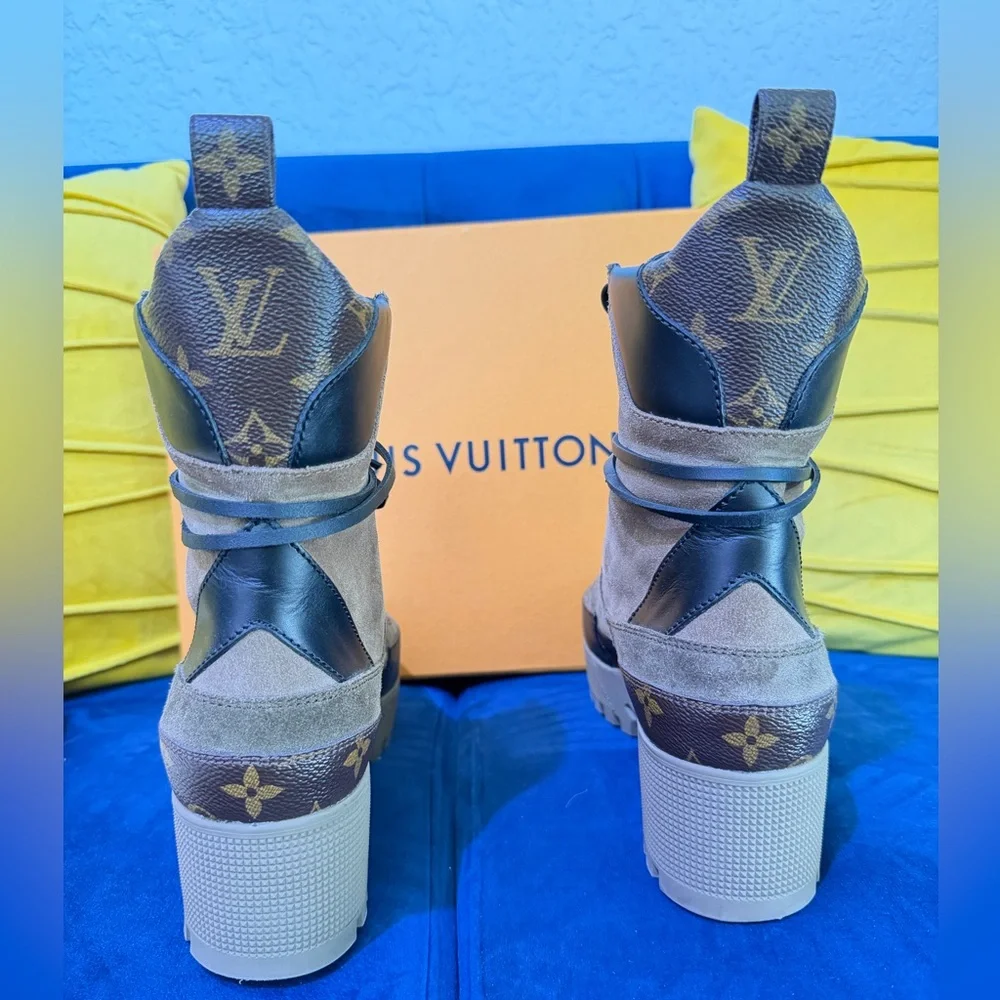 Louis Vuitton Olive and Black Lace-Up Boots - Picture 7 of 14